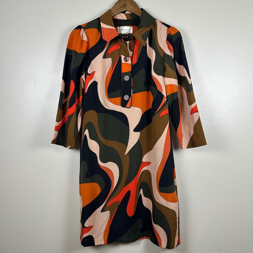 Willow Glenn Women's 8 Shift Dress Orange Green Brown Mod Psychedelic Funky NEW
